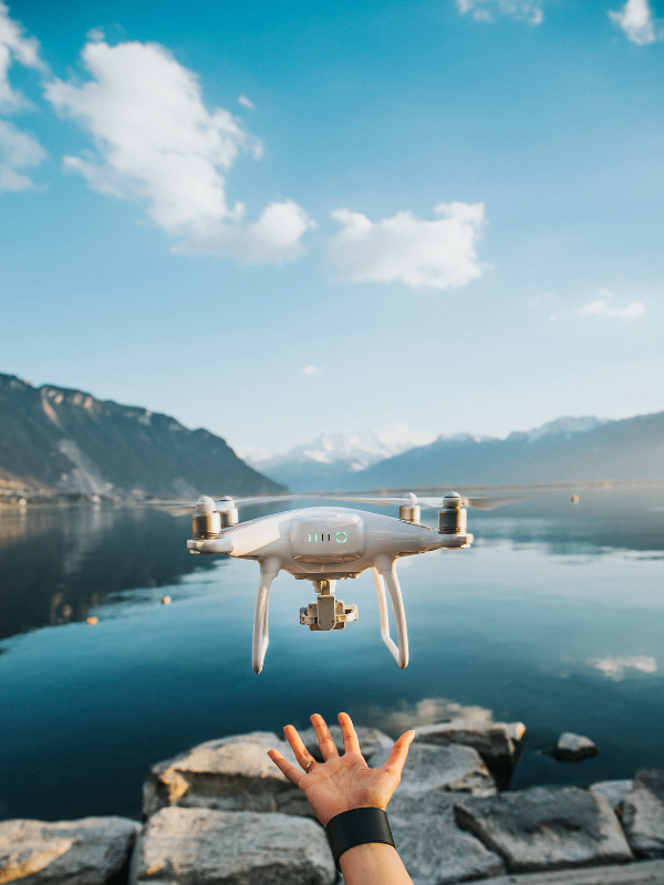 a drone above a body of water