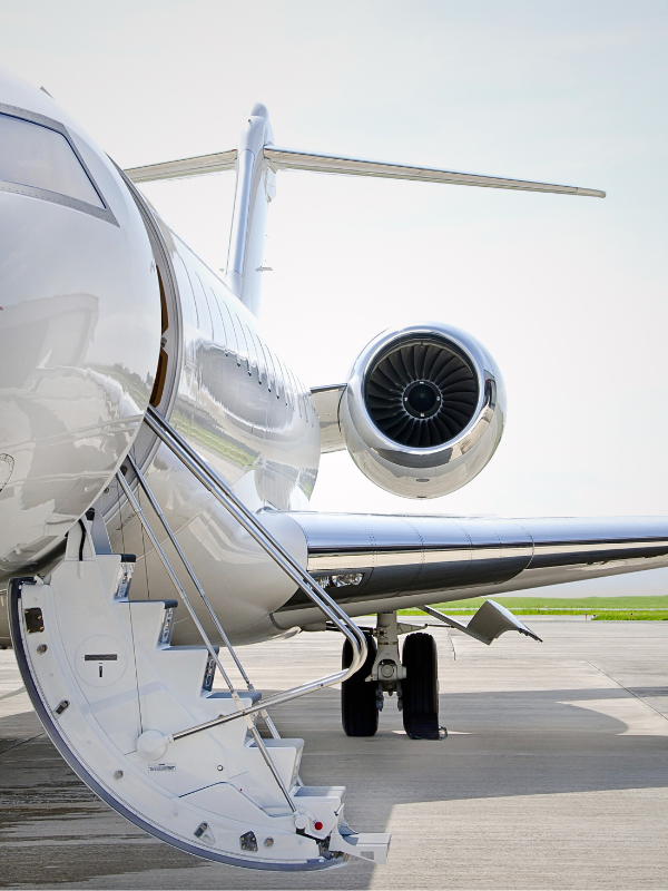 private airport in California with a plane door open